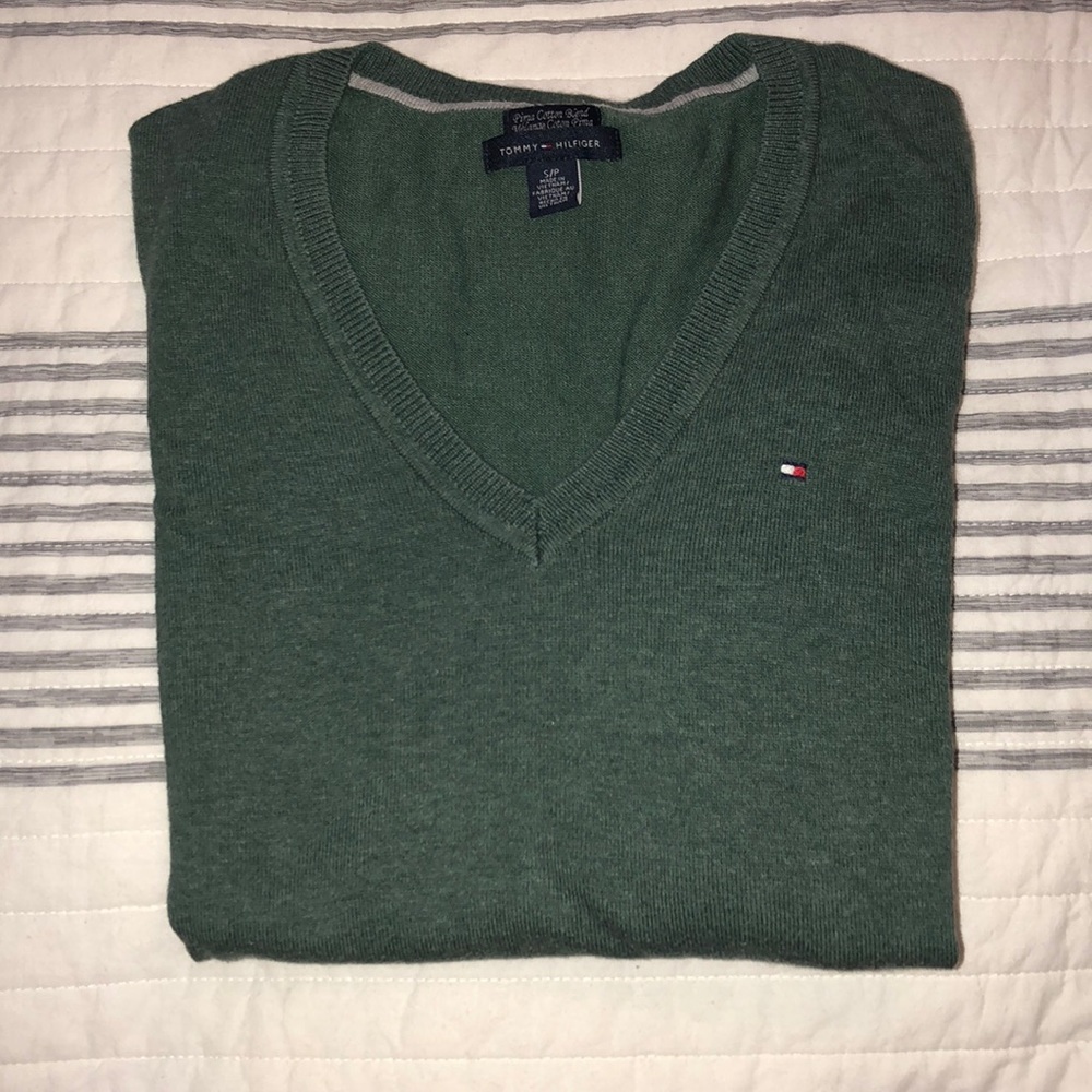 Tommy Hilfiger v neck green sweater size S
